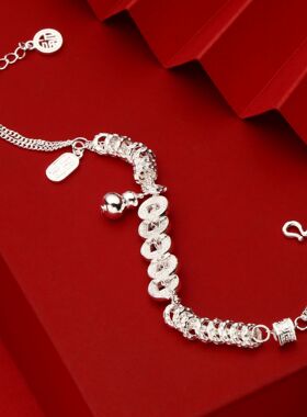 足银990盘缠手链新中式钱币吊葫芦招财纳福钱串子纯银手串珠女款