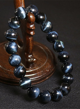 正品天然蓝虎眼石蓝色虎睛石木变石圆珠手链手串散珠20mm*11男