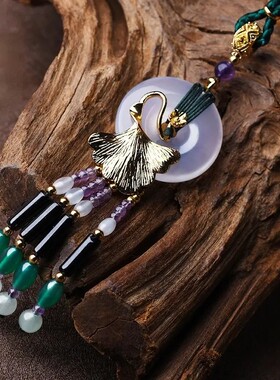 天然玛瑙平安扣毛衣链玛瑙玉髓项链长款流苏穗子项链可调节民族风