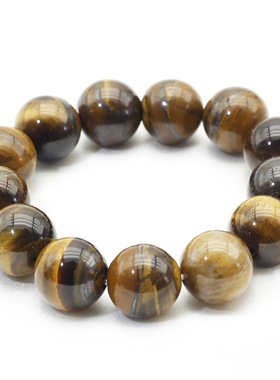 正品天然黄虎眼石黄色虎睛石木变石圆珠手链手串散珠20mm*11男