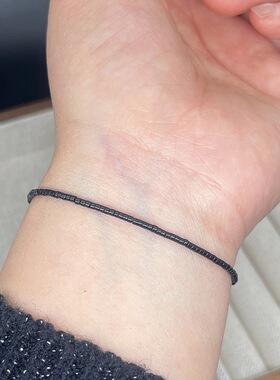 天然青金石极细手链水晶手串纤细1毫米细绳手蓝色手绳串简约显白