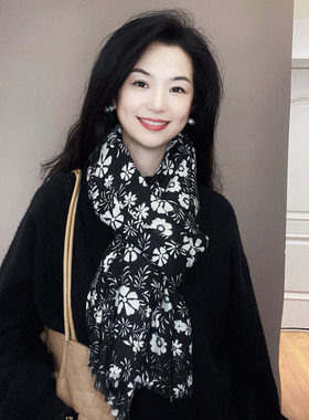 秋冬新款碎花围巾厚款仿羊绒保暖