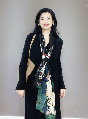 独特迷人！高级感黑色棉麻围巾女士春秋薄款时尚气质护颈围巾披肩