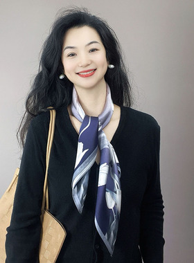 粉紫色真丝丝巾女士2026新款系脖高级感100%桑蚕丝高档护颈中方巾