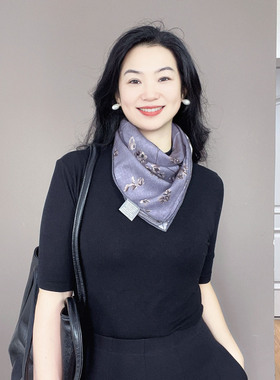 灰色碎花羊毛真丝丝巾女2026新款春秋高档护颈系脖65方巾时尚洋气