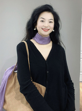 气质高级感！香芋紫色真丝丝巾女春秋薄款夏季长条细窄装饰小围巾