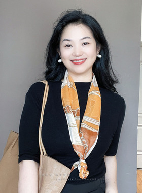 橙色乔其纱长条真丝丝巾女2026新款系脖100%桑蚕丝轻奢高级感纱巾