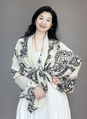 美学艺术空调房大披肩棉麻围巾外搭女2026新款纯夏轻奢高级感夏天