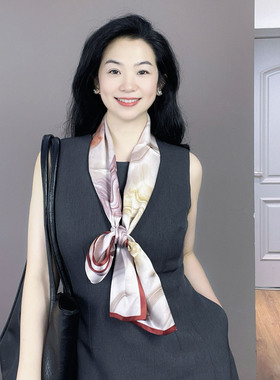 沙画艺术长条真丝丝巾女100%桑蚕丝高级感系脖春秋飘带围巾领巾