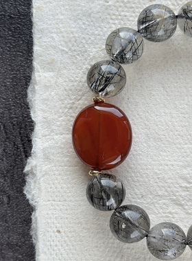 原创设计款复古黑发晶玛瑙手链