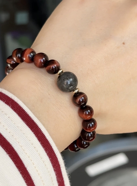 石头的日记 复古的调调天然红虎眼石黑拉长石沙金珠子手串