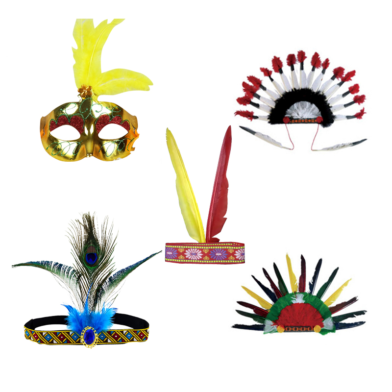 拓展非洲鼓活动专用彩色印第安羽毛头饰舞蹈演出面具配饰酋长帽 - 图3