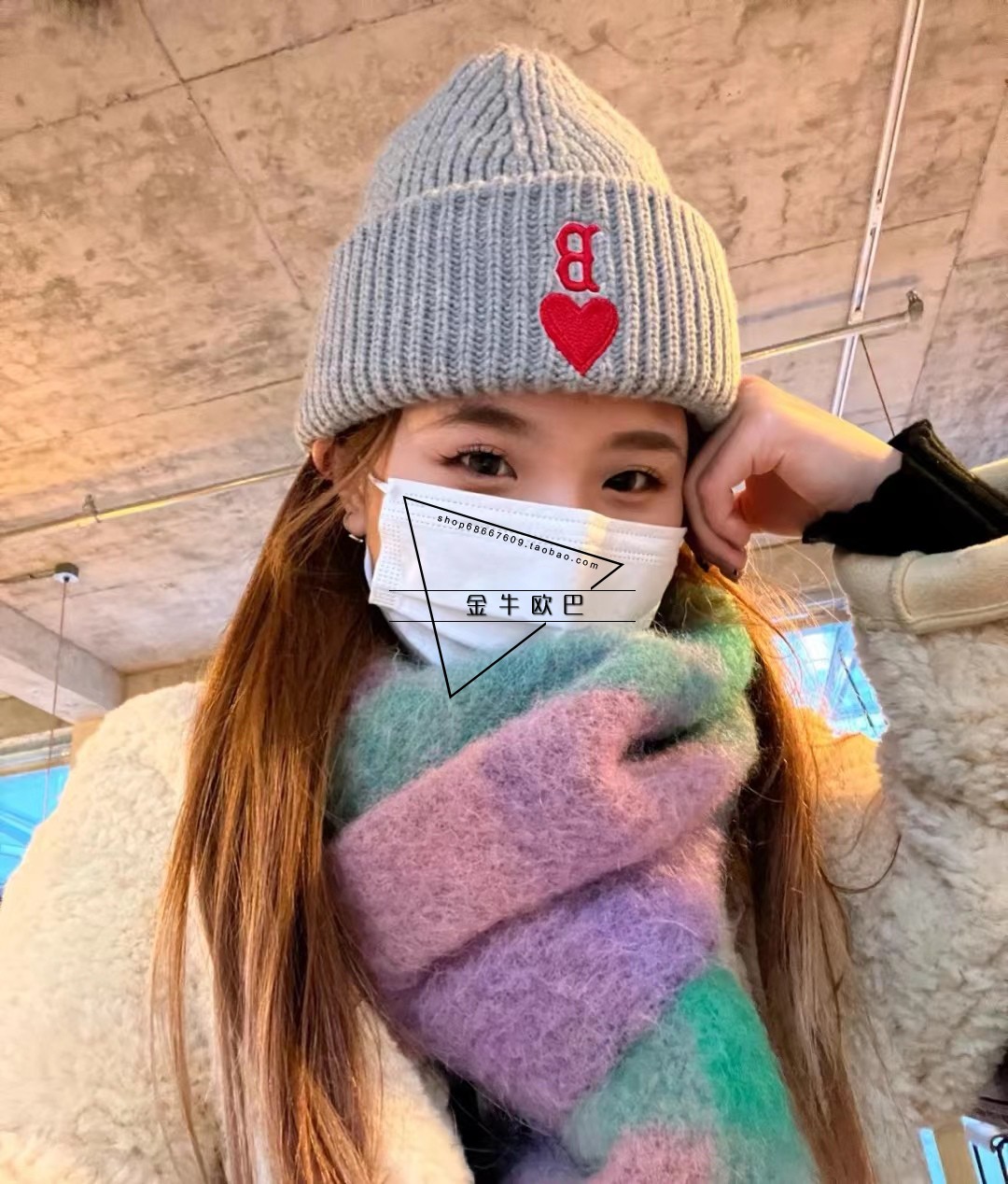 韩国潮牌MLB爱心毛线帽针织帽专柜正品秋冬新款刺绣冷帽3ABNM1026 - 图2