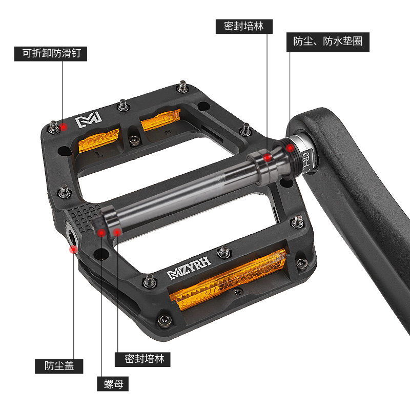 自行车脚踏板山地车防滑脚蹬子骑行脚踏三轴承带反光片尼龙脚踏-图2