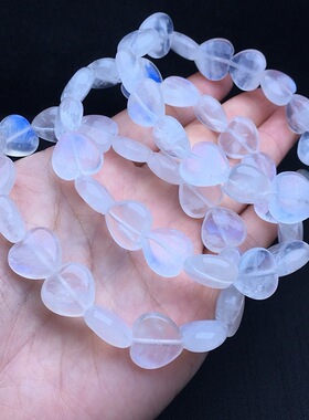 原石奶油体月光石手串 透体奶油蓝月光爱心手链女 闺蜜女友水晶礼