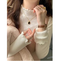 Integrated suede thickened beating undershirt female autumn winter advanced sensation agaric side sweater with large collar and semi-high collar knit