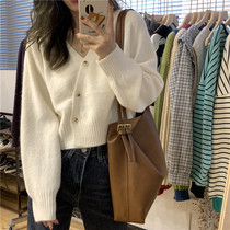 V collar sweater sweater womens spring and autumn outside wearing design feeling loose and lazy breeze Dont make a small crowd of short knitted blouses