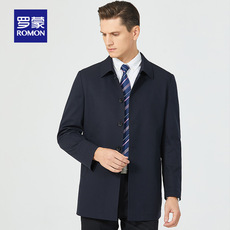 Ветровка мужская 罗蒙男士商务休闲夹克中老年2022春秋新款翻领中长款风衣男爸爸装
