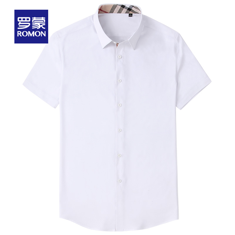 罗蒙官方旗舰店罗蒙短袖衬衫男夏季薄款商务百搭工装中青年时尚休闲撞色衬衣3