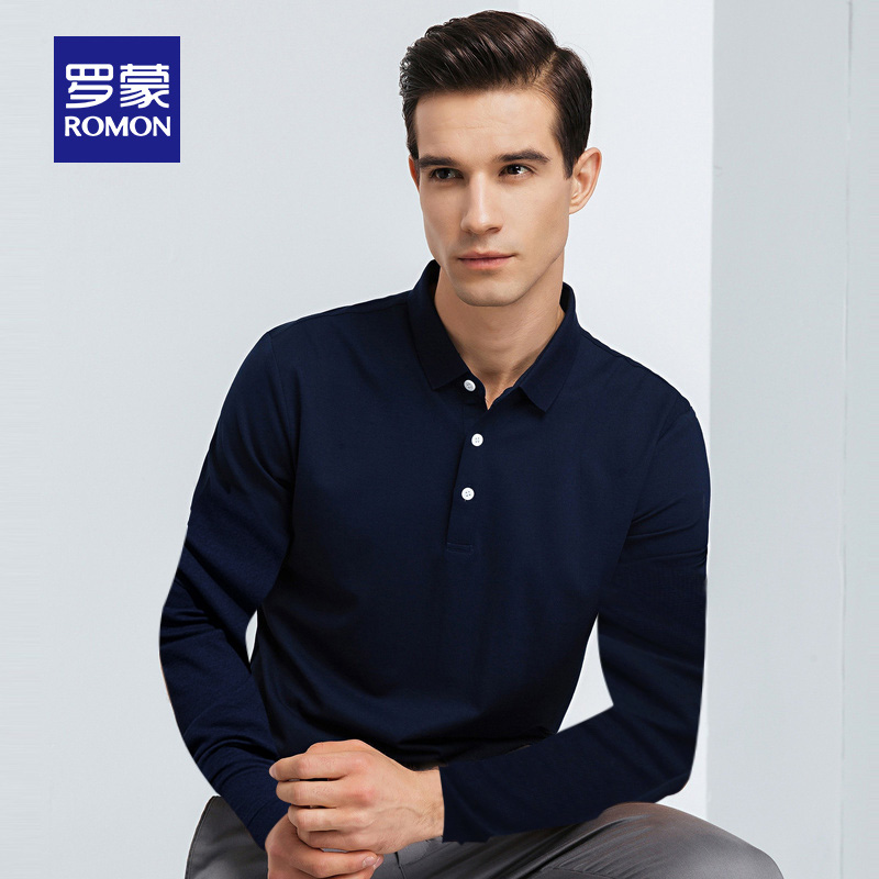 罗蒙官方旗舰店罗蒙长袖翻领T恤男秋季新款休闲Polo衫中青年时尚潮流百搭t恤2