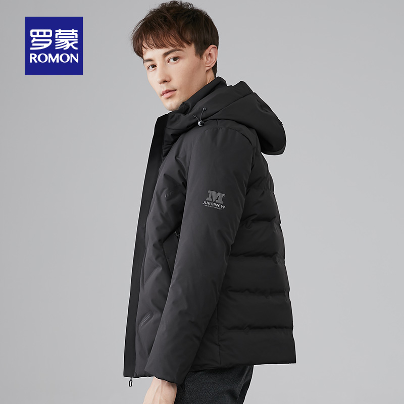罗蒙官方旗舰店罗蒙男士羽绒服冬季中长款时尚休闲毛领冬装男中青年保暖连帽外套0
