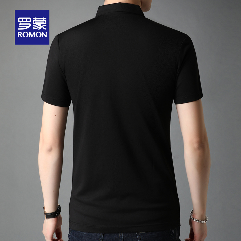 罗蒙官方旗舰店罗蒙纯色短袖T恤衫男夏季薄款时尚休闲修身polo衫含桑蚕丝t恤3