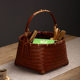 Retro bamboo weaving handbasket tea set fruit storage basket