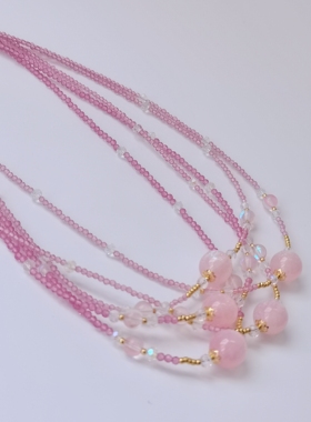 原创设计/粉晶项链锁骨链设计感小众复古颈链ins风叠戴