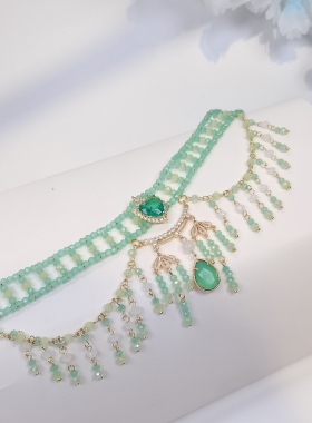 一梦星河/原创汉服配饰复古果冻绿色流苏礼服欧式手工锁骨项链