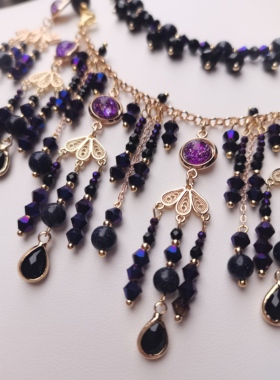 一梦星河/原创设计汉服配饰紫色黑色流苏锁骨项链神秘感暗黑系