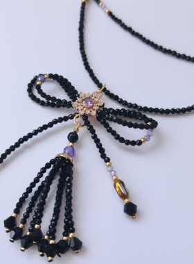 一梦星河原创设计/黑蝶结项链锁骨链设计感小众复古颈链ins风叠戴