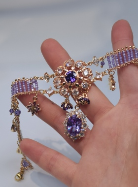 一梦星河/原创设计复古风紫色锆石流苏项链国风重工紫水晶项链