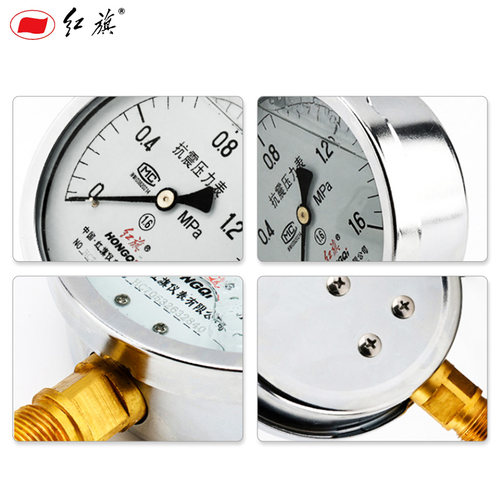 红旗牌YTN-100径向耐震压力表 负压真空水油液气压1.6精度M20接头 - 图2