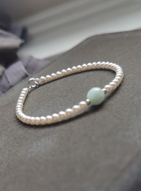 真淡水珍珠和田玉极细3mm 大家闺秀手串 新中式风格DIY纯手作