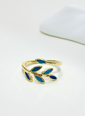 仿点翠孔雀羽毛非遗中性开口戒指