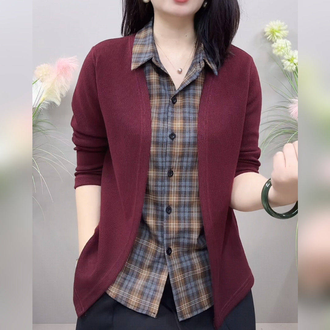 新款时尚拼色长袖衬衫polo领洋气减龄时尚百搭显瘦打底衫宽松外套,淘宝优惠券,粉丝福利购,淘宝优惠卷