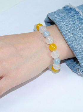 天然海蓝宝白幽灵黄玛瑙手串