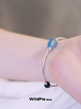 设计感十足海蓝宝黑曜石纯银手串