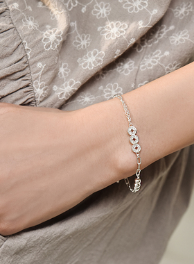 老匠人999足银镶钻轻奢银币手链