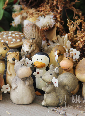 时光陶土花盆摆件小动物