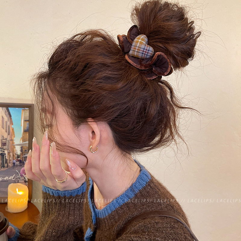 气质格纹爱心大肠发圈女2025新款巨好看扎头发绳百搭头绳头花发饰,淘宝优惠券,粉丝福利购,淘宝优惠卷
