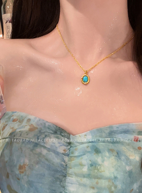 法式复古椭圆形吊坠项链女款