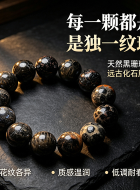天然黑珊瑚玉手串女款收藏品18mm大颗粒珠子圆润饱满纹理独特饰品