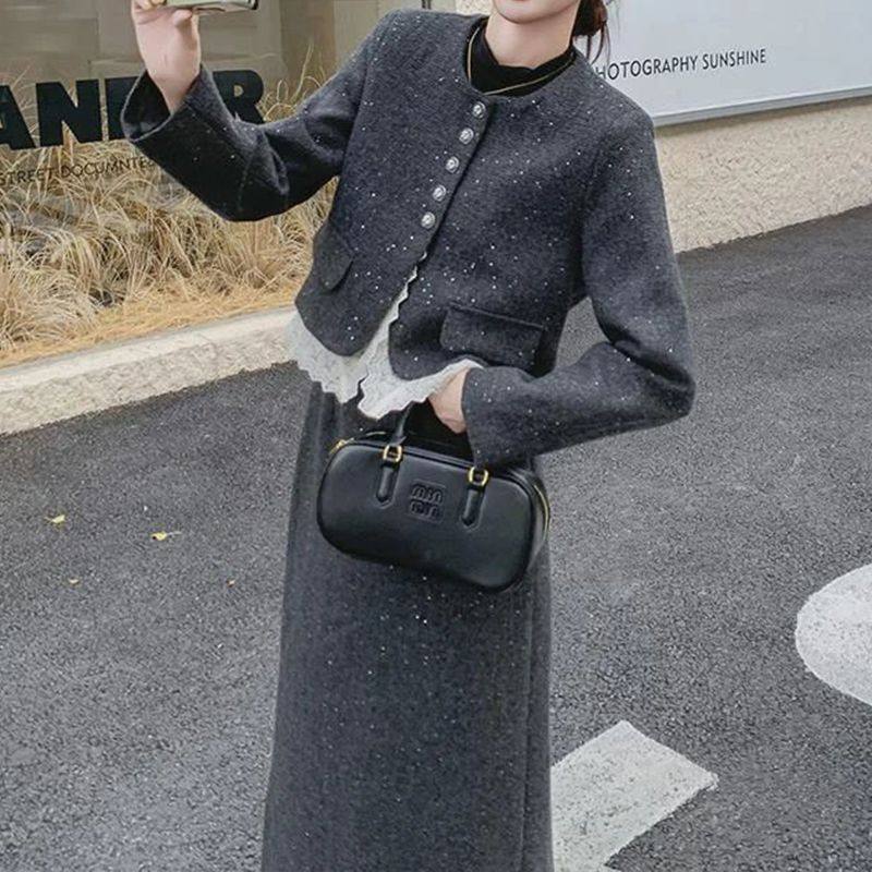 一整套秋冬穿搭高级感小香风毛呢套装女气质名媛女神范长裙两件套,淘宝优惠券,粉丝福利购,淘宝优惠卷