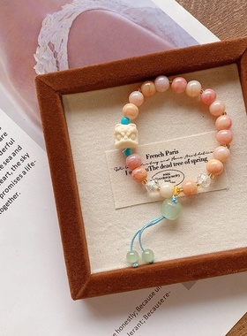 3119冰透桃桃乌龙~醒狮新中式中国风可调节串珠手串清新手链