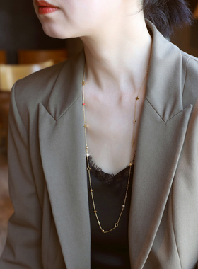 ZOXI不掉色四叶草毛衣链长款轻奢