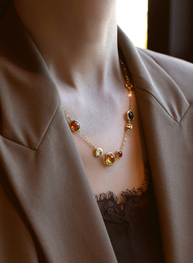 ZOXI美拉德奢华宝石毛衣项链女款