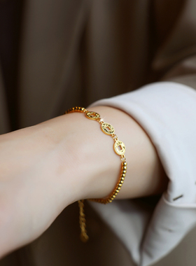 ZOXI旺财碎碎金钱币手链轻奢小众