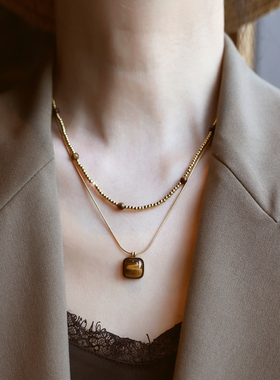 ZOXI不掉色女款叠戴圆珠项链配饰
