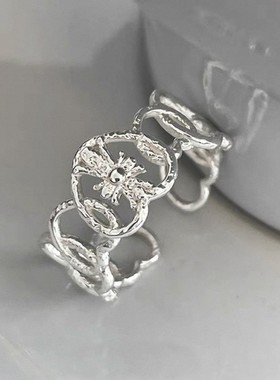 925纯银镂空爱心十字架戒指ins风